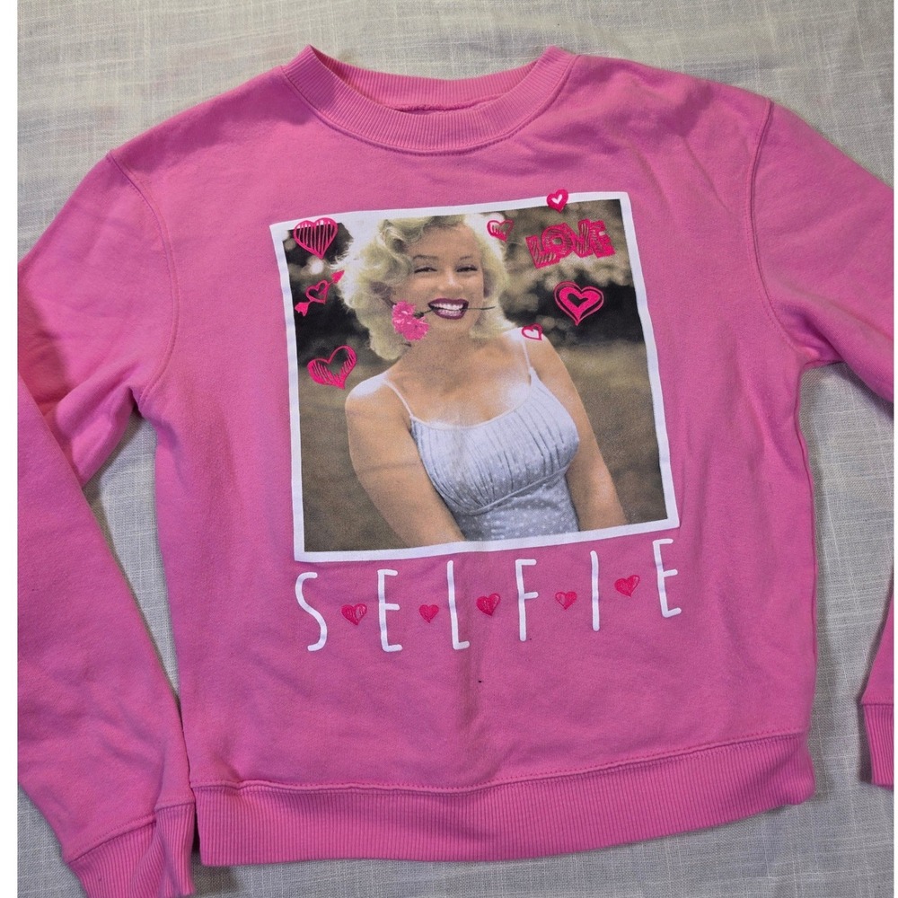 Y2K Marilyn Monroe Pink Graphic Sweatshirt Selfie Heart Print Crewneck Small